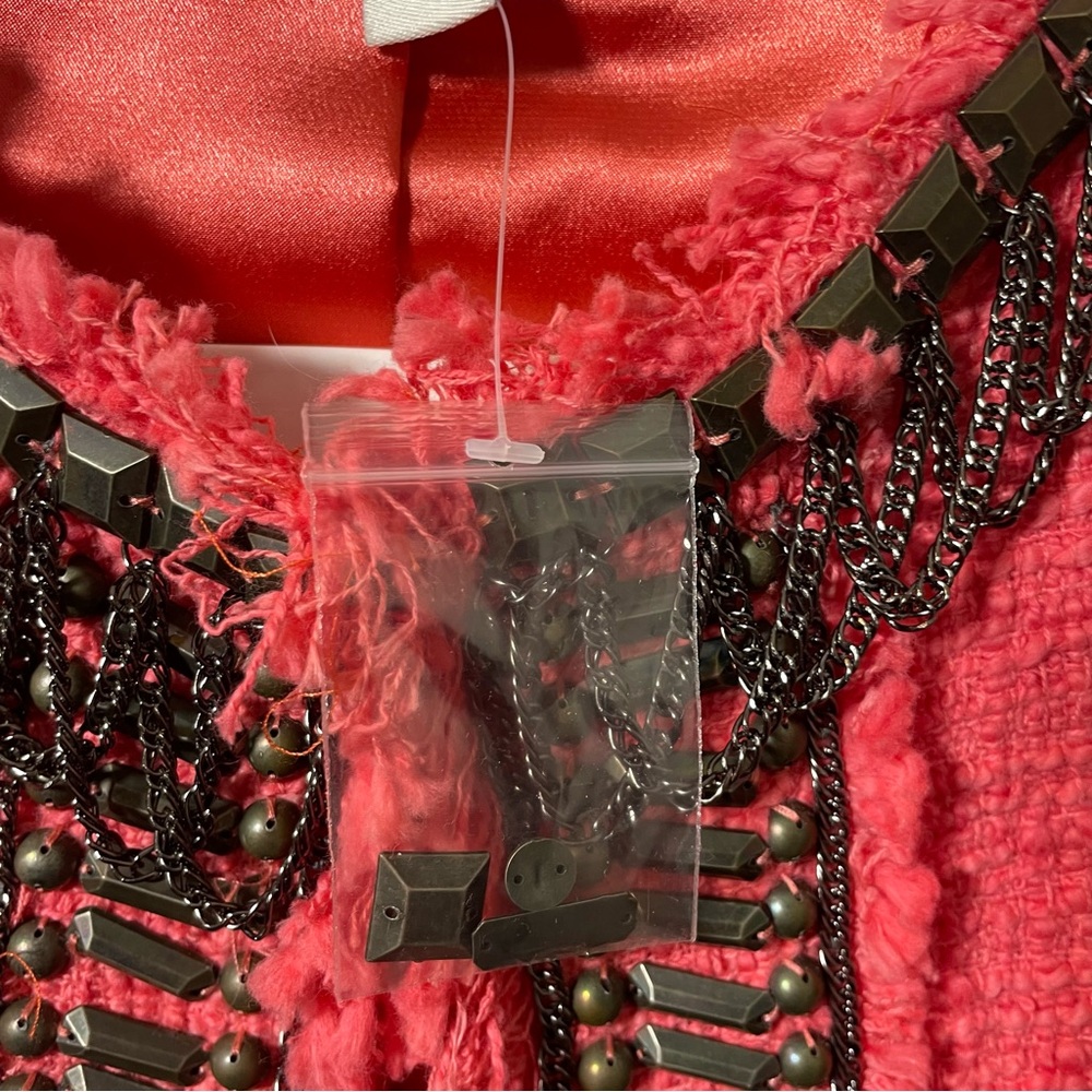 Boston Proper Tweed Coral Embellished Blazer Jacket NWOT - Picture 8 of 9